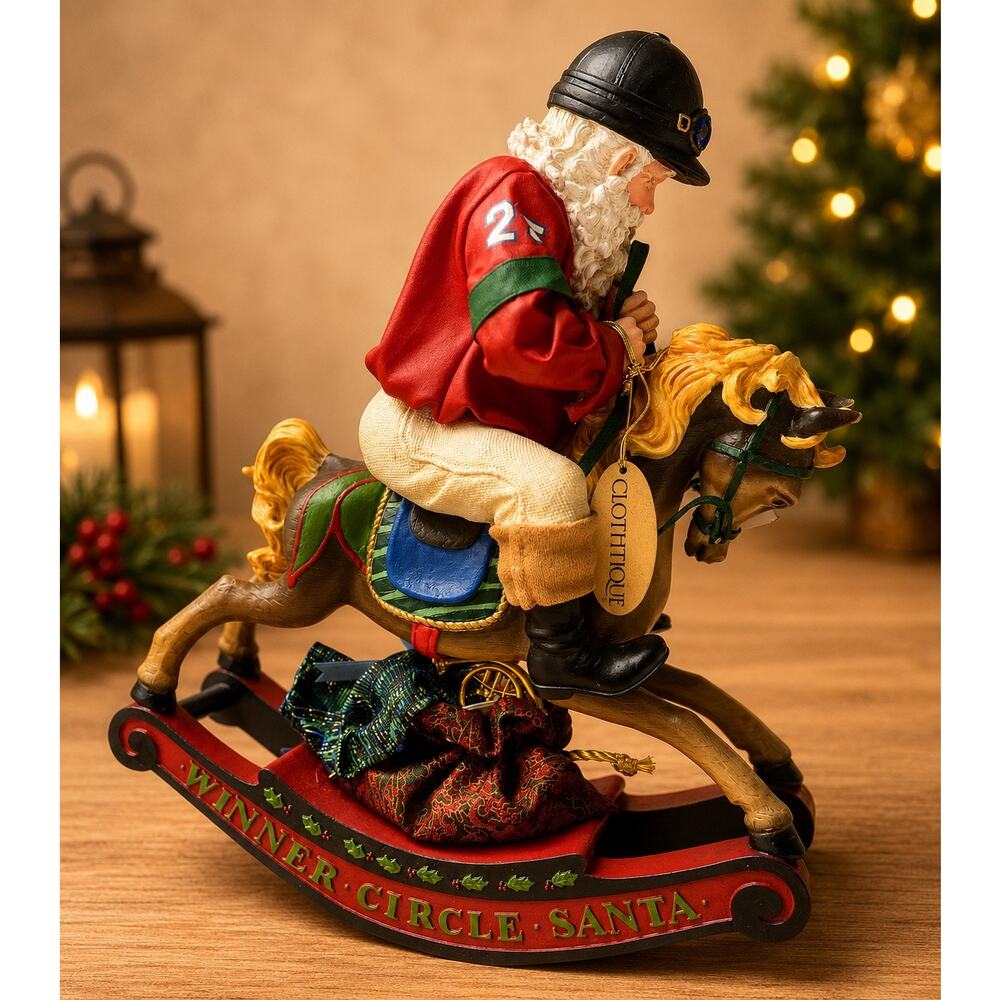 Possible Dreams Clothtique featuring Santa Claus  jockey riding a rocking horse